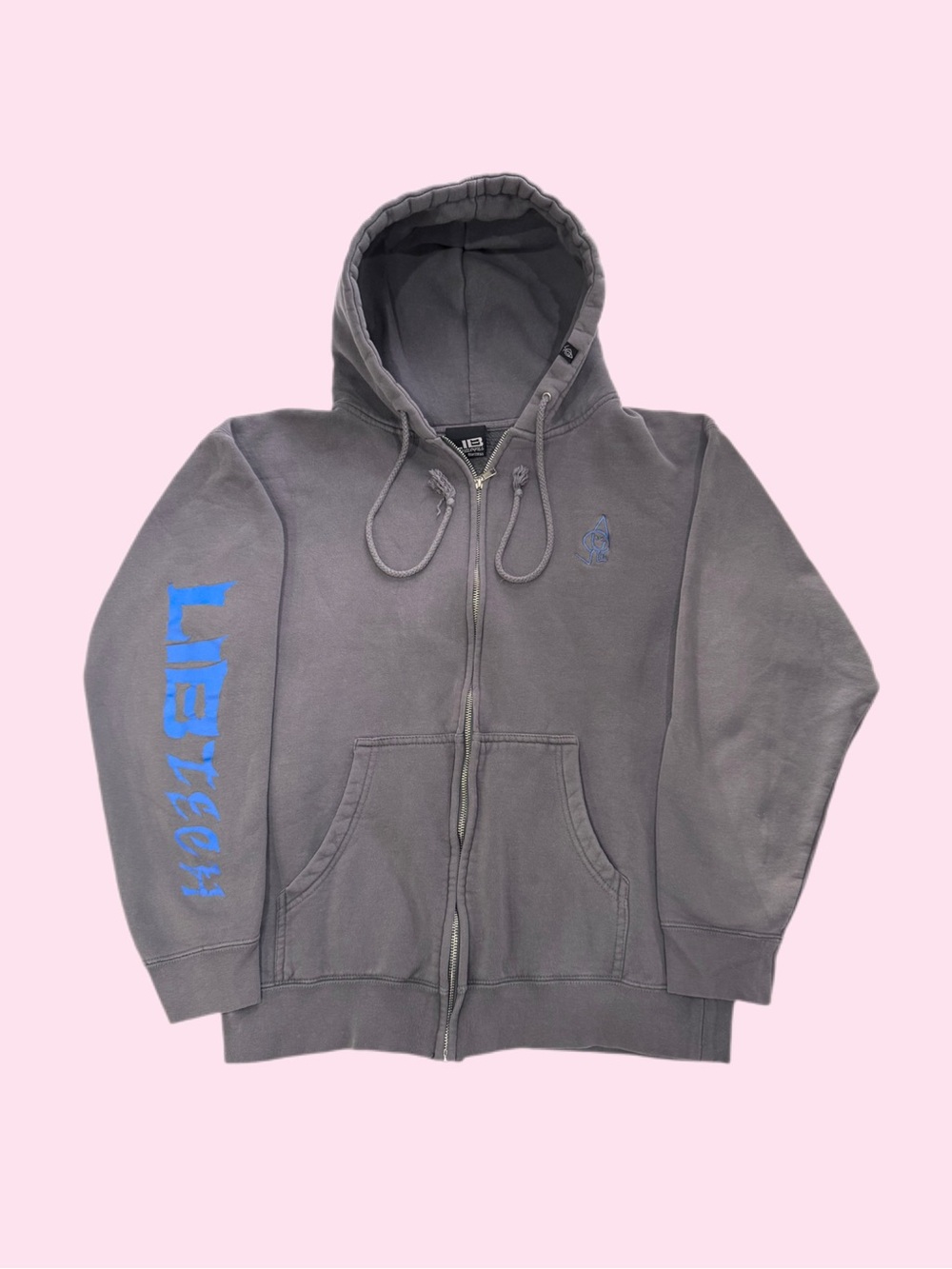 Vintage 90s Y2K Lib Tech Snowboard Skater Logo Full Zip Hoodie Grey Medium Rare